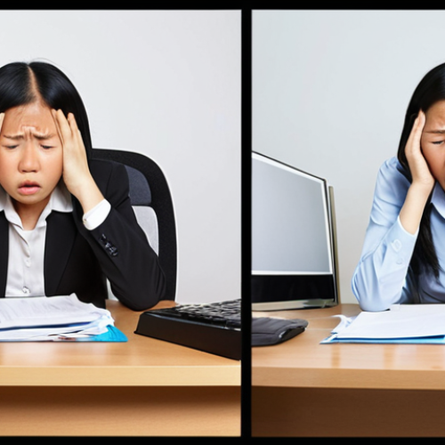 Home 11 A composite image portraying the journey from midday fatigue to renewed energy. On the left side, a person (of indeterminate gender or ethnicity, perhaps representing a typical office worker in Southeast Asia) is shown at a desk, struggling with drooping eyes and a lack of focus after lunch, surrounded by a subtle aura of exhaustion. On the right side, the same person is depicted looking alert, refreshed, and highly productive, eyes bright and mind clear, confidently working at the same desk after a short, effective power nap. The transition should be seamless, highlighting the dramatic improvement in energy and focus. The setting should be a contemporary, clean office environment with soft, inviting light.