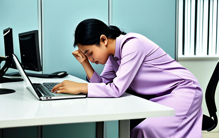 **Image Prompt:** A Malaysian woman in a modest baju kurung, taking a short nap at her desk during her lunch break in a bright, modern office in Kuala Lumpur. She is fully clothed. Safe for work. Perfect anatomy, correct proportions, natural pose, professional photography, high quality, appropriate content, family-friendly.
