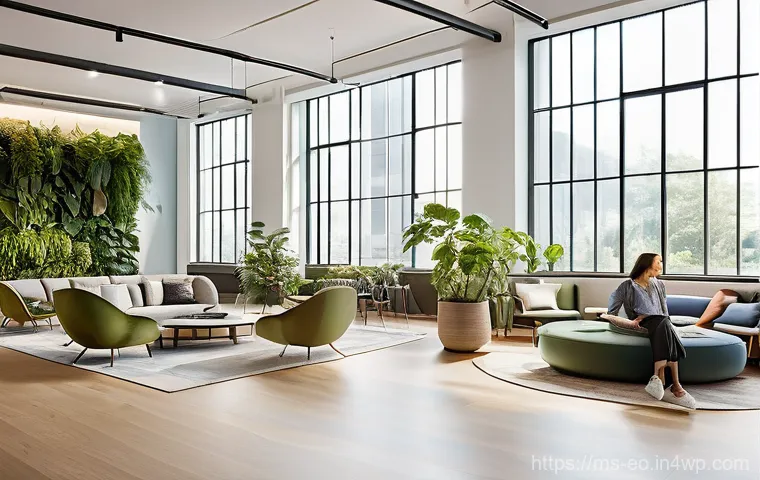 낮잠의 사회적 수용성 증가 - **Post-Nap Productivity Boost:** A vibrant, collaborative workspace where a diverse group of young p...