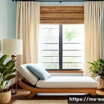 Home 18 낮잠을 위한 편안한 공간 조성 - A serene Malay-style nap room bathed in soft natural sunlight filtering through thin white curtains,...