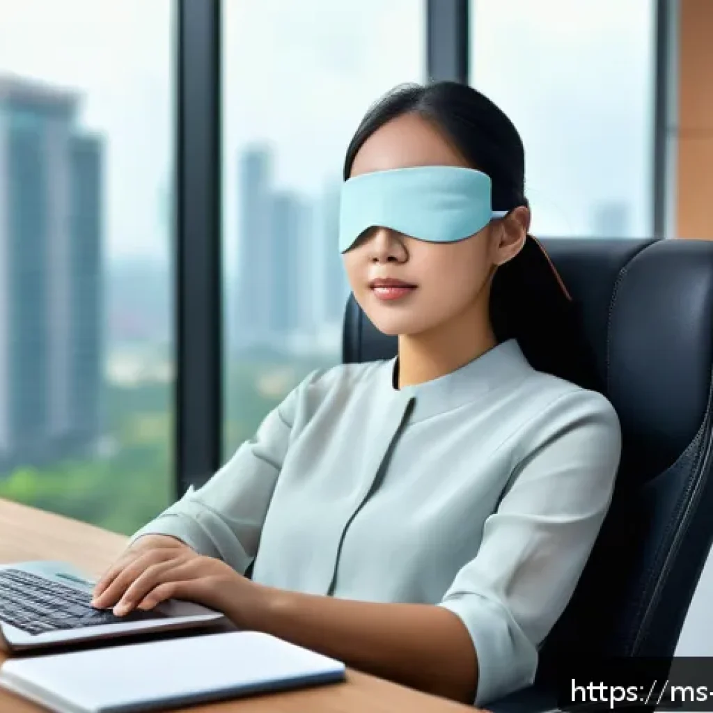 낮잠을 통해 얻을 수 있는 이점 - A young Malay professional woman taking a 15-minute power nap in a modern office setting in Kuala Lu...